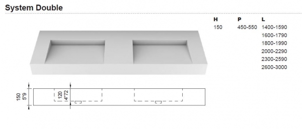 Moma Design Slim D System Waschtischplatte Top mit Waschbecken White Stonage