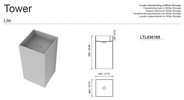 Moma Design Standwaschbecken Tower Lite freistehende Waschsäule Weiß matt White Stonage