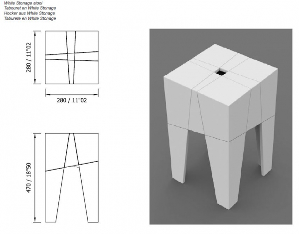 Moma Design Tangram Hocker Duschhocker Badezimmerhocker aus White Stonage