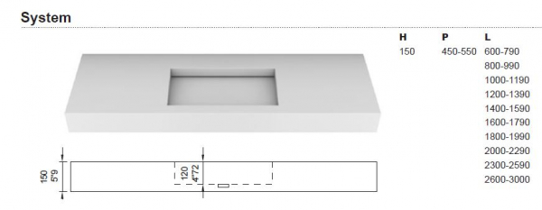 Moma Design Tecno System Waschtischplatte Top mit Waschbecken White Stonage