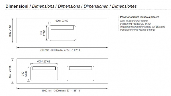 Moma Design Versus D System Waschtischplatte Top mit Waschbecken White Stonage