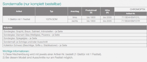 PUK Isar Duschtür für Nische Nr. 1 Gleittür/Schiebetür mit Festteil