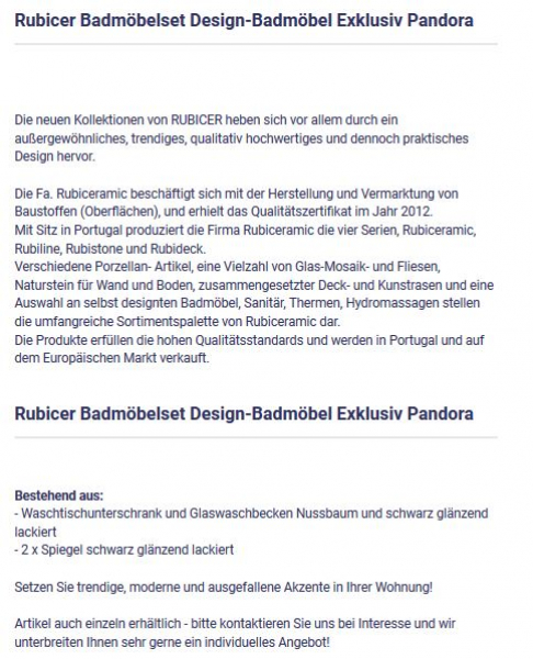 Pandora Badmöbel-Set Badkollektion von Rubicer