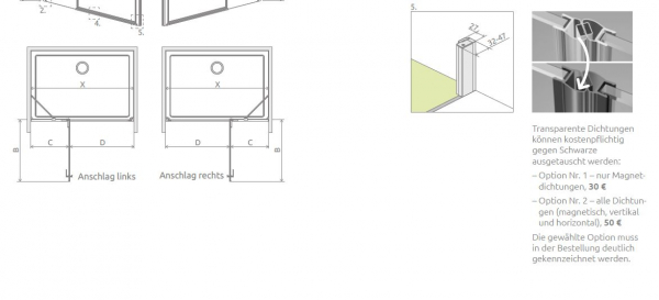 Radaway Arta 6 DWJ II Duschtür für Nische Pendeltür an Festteil