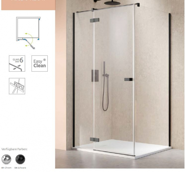 Radaway Arta 6 KDJ II Pendeltür an Fixteil mit Seitenwand 6mm