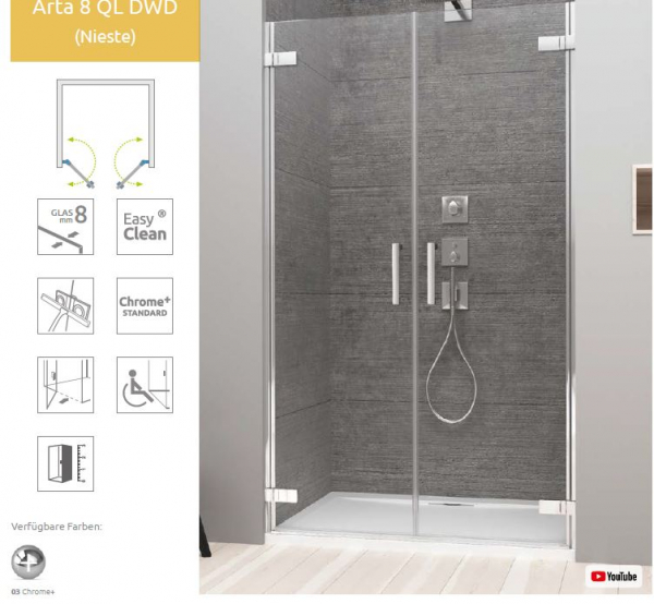 Radaway Arta 8 DWD QL Pendeltüren für Nische PUK Nieste