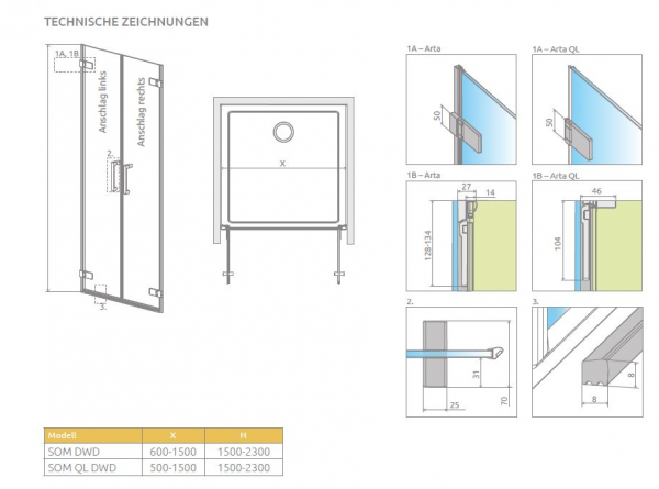 Radaway Arta 8 DWD QL Pendeltüren für Nische PUK Nieste