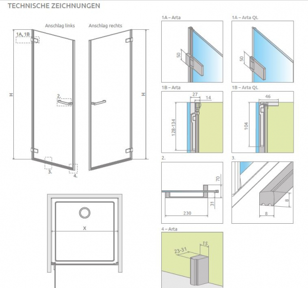 Radaway Arta 8 DWJI/QL Drehtür PUK Nieste Schwenktür