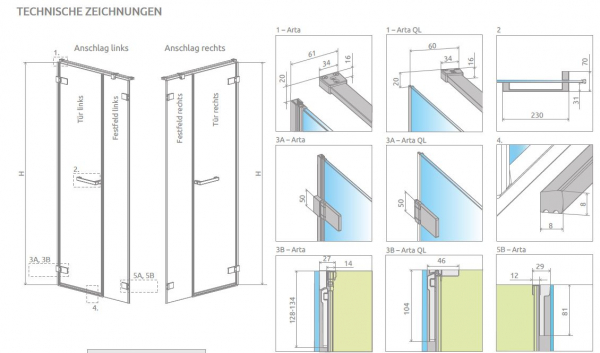 Radaway Arta 8 DWS QL Pendeltür an Fixteil PUK Nieste