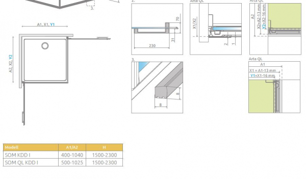 Radaway Arta 8 KDDI/QL PUK Nieste Eck-Duschkabine mit 2 Drehtüren