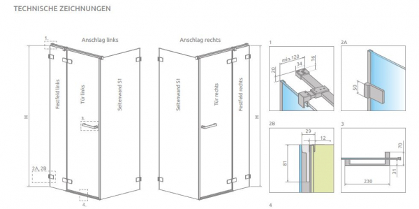 Radaway Arta 8 KDJ II Eckdusche Schwenktür an Fixteil mit Seitenwand PUK Nieste
