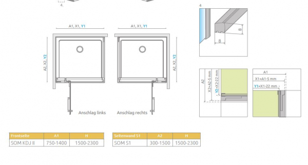 Radaway Arta 8 KDJ II Eckdusche Schwenktür an Fixteil mit Seitenwand PUK Nieste