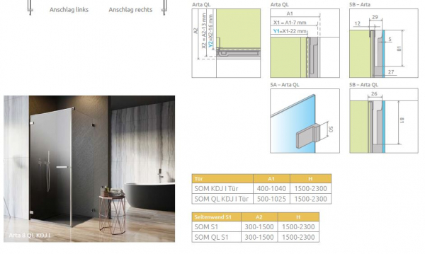 Radaway Arta 8 KDJI/QL KGJI PUK Nieste Eckdusche Schwenktür mit Seitenwand