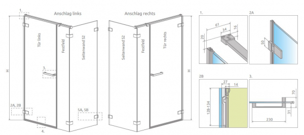 Radaway Arta 8 KDS I Eck-Duschkabine Schwenktür an Fixteil mit Seitenwand PUK Nieste