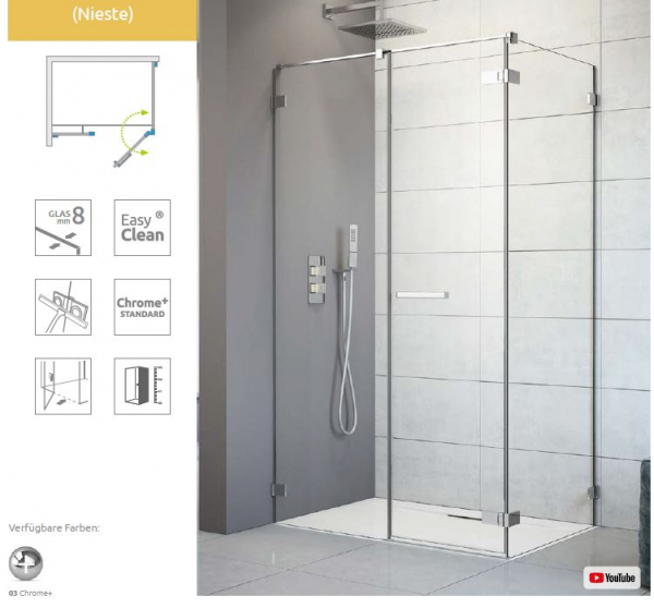 Radaway Arta 8 KDS II Eckdusche mit Pendeltür an Fixteil und 1 Seitenwand PUK Nieste