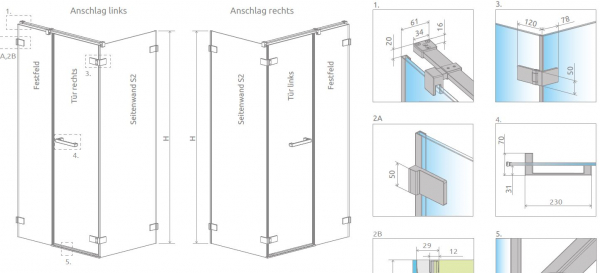 Radaway Arta 8 KDS II Eckdusche mit Pendeltür an Fixteil und 1 Seitenwand PUK Nieste