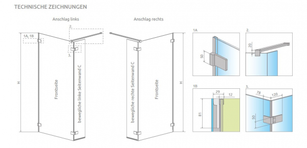 Radaway Arta 8 Walk In Spritzschutzwand Nieste mit beweglichem Seitenteil