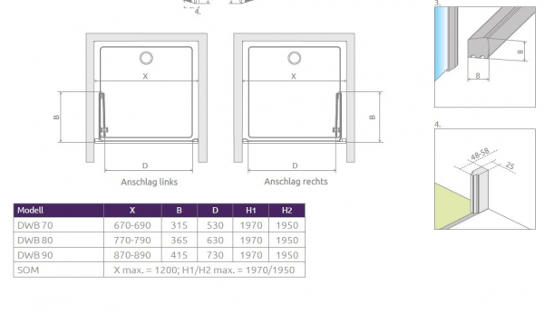 Radaway Eos DWB Duschtür Nischentür Drehfalttür Falttür PUK Naab