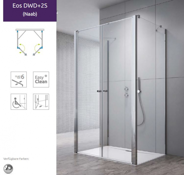 Radaway Eos DWD+2S U-Duschkabine Dusche vor Wand Pendeltüren an 2 Seitenwänden PUK Naab