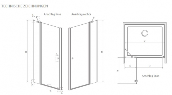 Radaway Eos DWJ II Nischentür Pendeltür Duschtür schwenkbar nach innen und außen an Fixteil PUK Naab