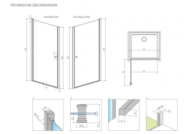 Radaway Eos DWJI Nischentür Pendeltür Duschtür schwenkbar nach innen und außen PUK Naab