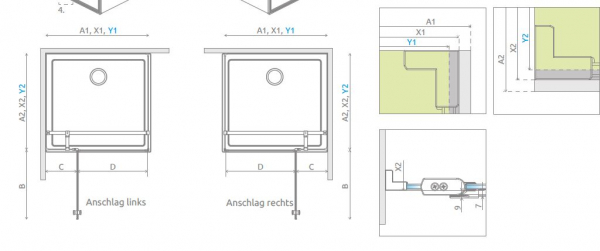 Radaway Eos Eckdusche Pendeltür an Festteil und Seitenwand PUK Naab