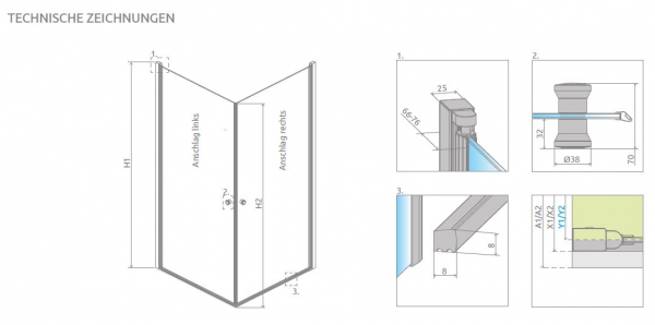 Radaway Eos KDD I Eckdusche Eckeinstieg mit 2 Pendeltüren PUK Naab