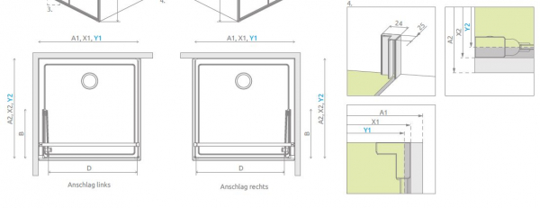 Radaway Eos KDJB Eckdusche Drehfalttür und Seitenwand PUK Naab