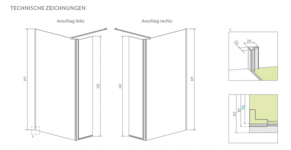 Radaway Eos Walk In Duschwand mit beweglichem Flügel PUK Naab
