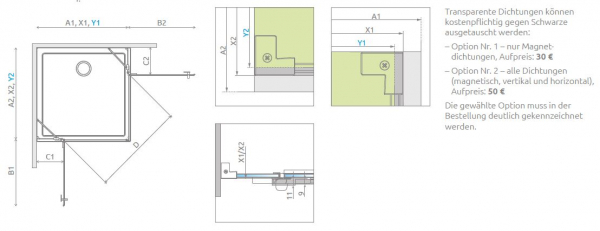 Radaway Essenza 6 KDD Eckdusche 2 Schwenktüren an 2 Fixteilen PUK Trave