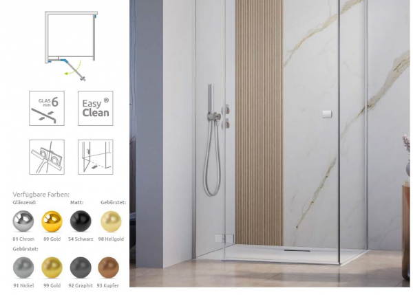 Radaway Essenza 6 KDJ Eck-Duschabtrennung Duschtür an Fixteil und Seitenwand Eckkabine PUK Trave
