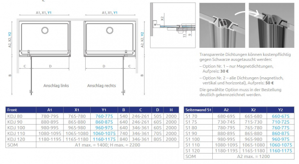 Radaway Essenza 6 KDJ Eck-Duschabtrennung Duschtür an Fixteil und Seitenwand Eckkabine PUK Trave