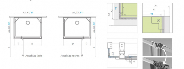 Radaway Essenza 6 KDJ+S U-Duschkabine Schwenktür an Fixteil mit 2 Seitenwänden PUK Trave