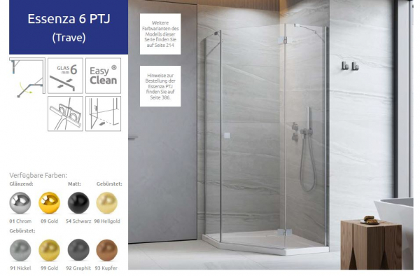 Radaway Essenza 6 PTJ Fünfeck-Duschkabine Drehtür mit 2 Seitenwänden PUK Trave