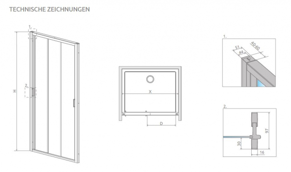 Radaway Evo DW Duschkabine 3-teilige Schiebetür für Nische PUK Alvier