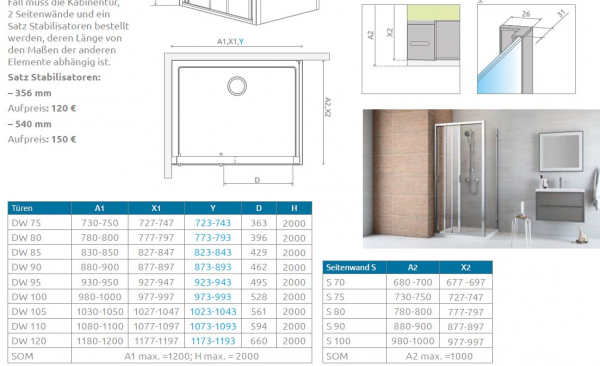 Radaway Evo DW+S Duschkabine 3-teilige Schiebetür mit Seitenwand PUK Alvier