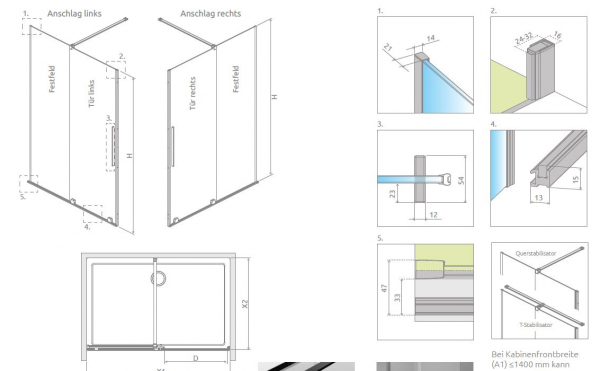 Radaway Furo DWJ/SL Schiebetür für Nische Gleittür PUK Vils