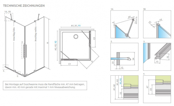 Radaway Furo KDD/SL Eckeinstieg mit Gleittüren Eckdusche mit Schiebetüren PUK Vils