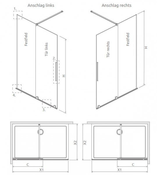 Radaway Furo Walk In Vils Schiebetür an Festteil