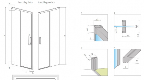 Radaway Idea 6 DWJ Schiebetür für Nische Gleittür PUK Isar