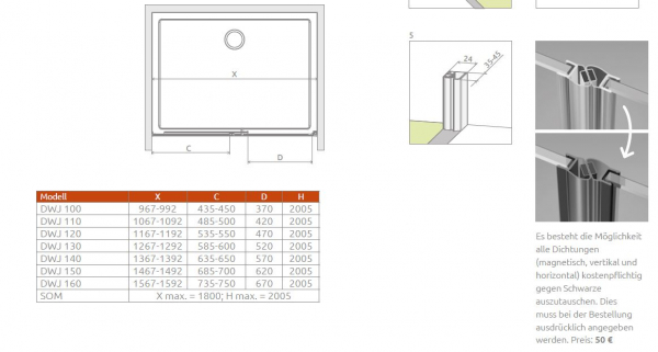Radaway Idea 6 DWJ Schiebetür für Nische Gleittür PUK Isar