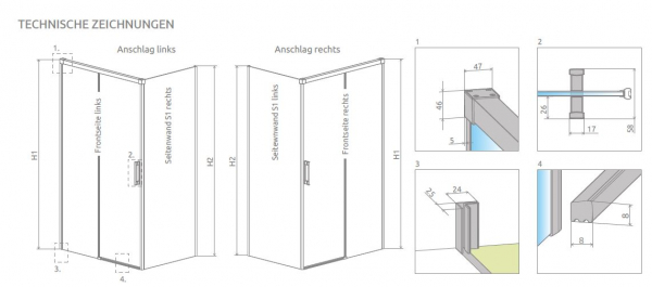 Radaway Idea 6 KDJ Eck-Duschkabine Gleittür/Schiebetür und Seitenwand PUK Isar