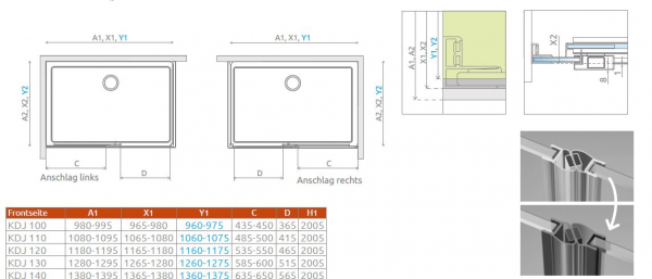 Radaway Idea 6 KDJ Eck-Duschkabine Gleittür/Schiebetür und Seitenwand PUK Isar