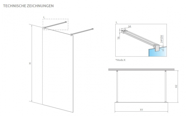 Radaway Walk In Modo X I und Modo New I Spritzschutzwand für Dusche