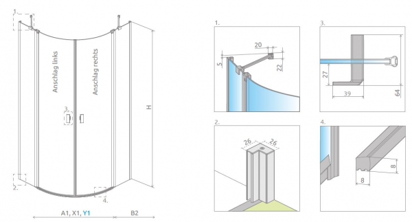 Radaway Nes 6 PDD II Runddusche Viertelkreis-Dusche PUK Oder