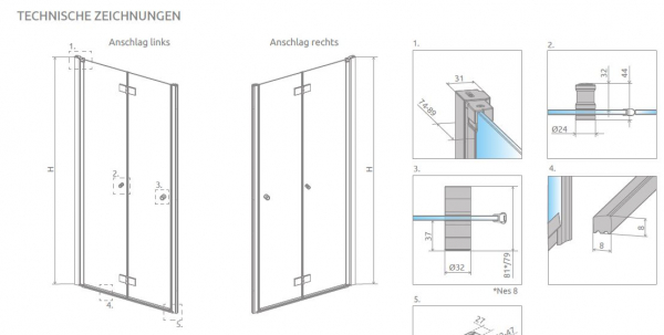 Radaway Nes DWB Duschtür für Nische Duschabtrennung Drehfalttür Falttür PUK Oder