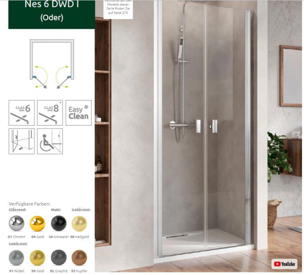 Radaway Nes DWD I Duschtür für Nische Duschabtrennung 2 Pendeltüren PUK Oder