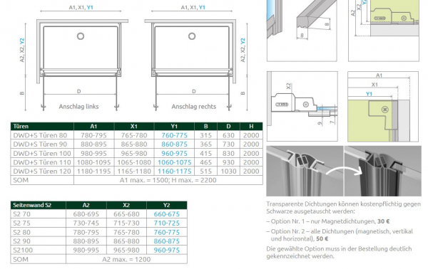 Radaway Nes DWD+S Eck-Duschkabine 2 Pendeltüren und Seitenwand PUK Oder
