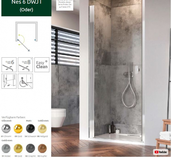 Radaway Nes DWJ I Duschtür für Nische Duschabtrennung Pendeltür PUK Oder