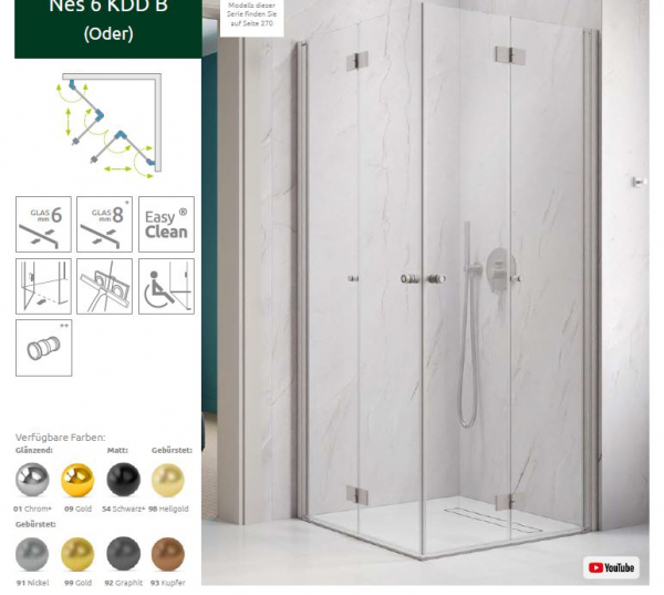 Radaway Nes KDD B Eckeinstieg Eck-Duschkabine mit Falttüren PUK Oder